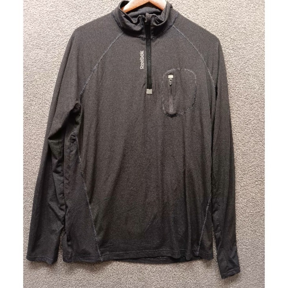 Reebok Men's L Black Quarter-Zip Pullover Long Sleeve Athletic Shirt Stretch Run